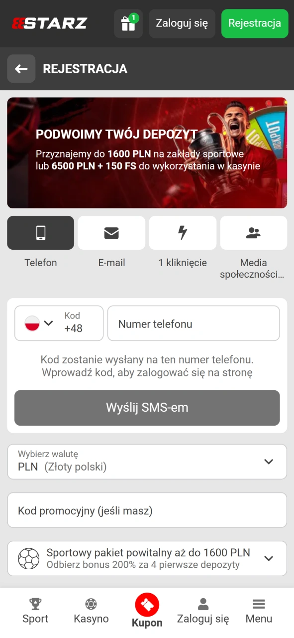 Zarejestruj się przez aplikację na oficjalnej stronie 888starz w Polsce.